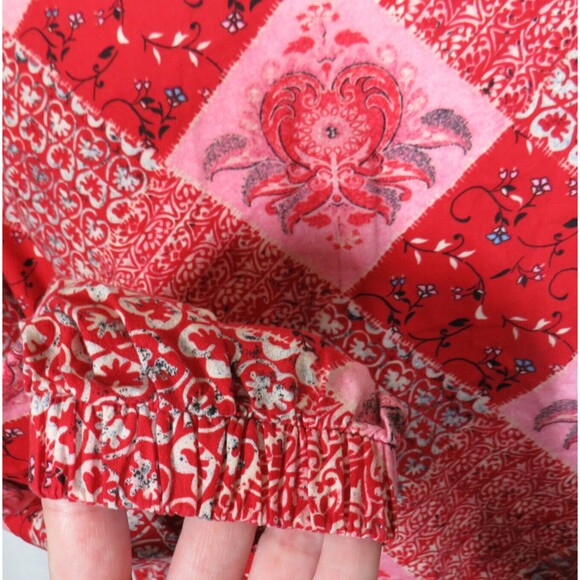 Dickies Red Pink Heart Floral Long Sleeve Snap Front Cotton Scrub Top Size XS - Picture 5 of 6